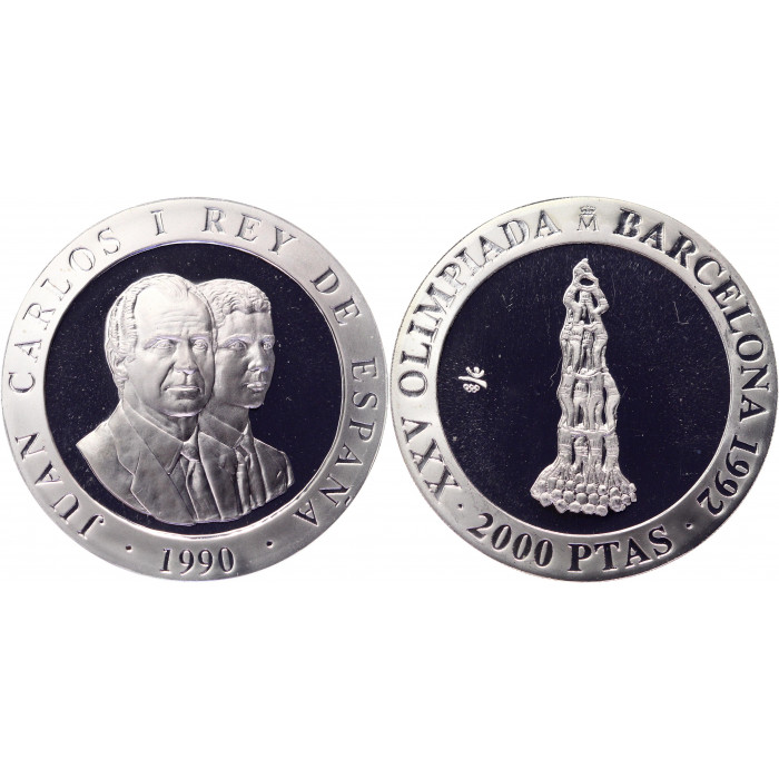 Испания 2000 Песет 1990 год Серебро Proof KM# 863 XXV Летние Олимпийские игры 1992 года в Барселоне (КОЮ) (#ФР-00121857) Человеческая пирамида