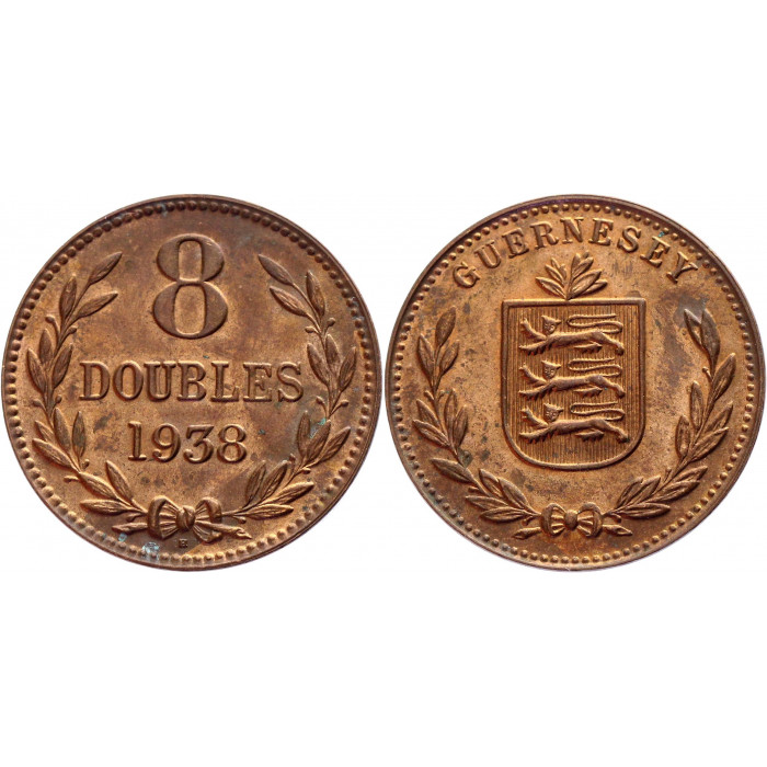 Остров Гернси 8 Дублей 1938 H год XF KM# 14 (КОЮ) (#ФР-00120379)