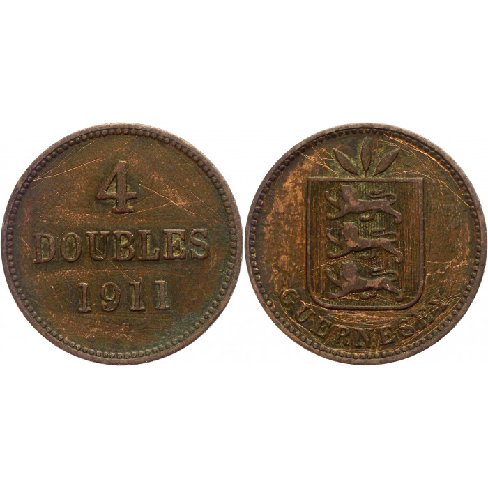 Гернси 4 Дубля 1911 H год VF+  KM# 5 (КОЮ) (#ФР-00118543)