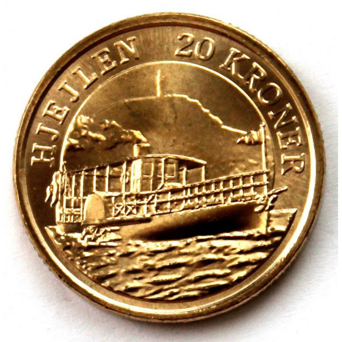 ДАНИЯ 20 крон 2011 UNC «ДАТСКИЕ КОРАБЛИ» КОЛЕСНЫЙ ПАРОХОД «HJEJLEN»