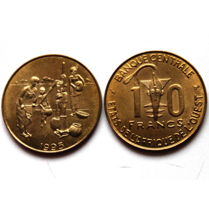 ЗАПАДНЫЕ АФРИКАНСКИЕ ГОСУДАРСТВА 10 франков 1995 UNC «FAO»