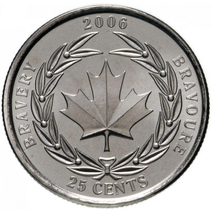 КАНАДА 25 центов 2006 UNC «МЕДАЛЬ ЗА ХРАБРОСТЬ»
