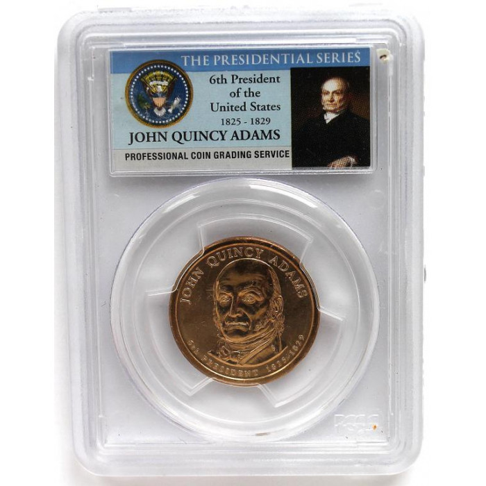 США 1 доллар 2008 (P) UNC «ПРЕЗИДЕНТЫ США» ДЖОН КВИНСИ АДАМС в слабе PCGS M66