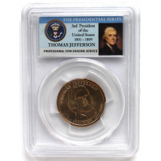 США 1 доллар 2007 (D) UNC «ПРЕЗИДЕНТЫ США» ТОМАС ДЖЕФЕРСОН в слабе PCGS MS65