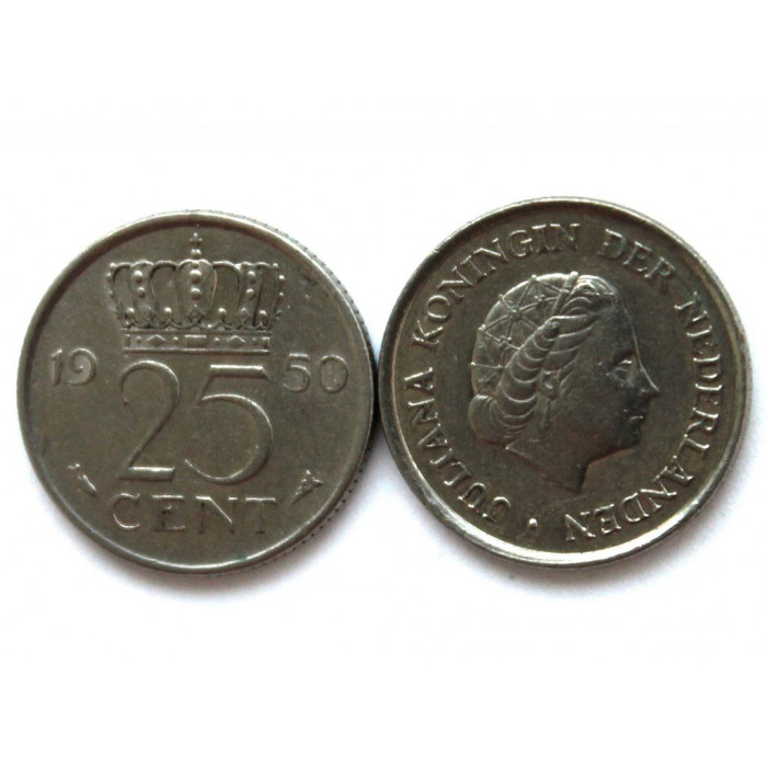 НИДЕРЛАНДЫ 25 центов 1950 (KM# 183) ЮЛИАНА
