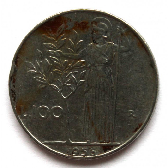 ИТАЛИЯ 100 лир 1956 (KM# 96.1) МИНЕРВА