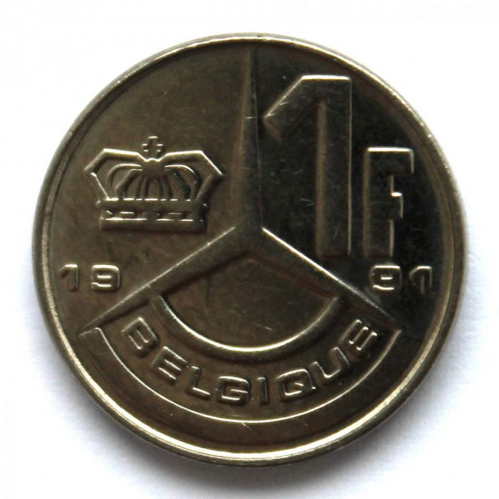 БЕЛЬГИЯ 1 франк 1991 (KM# 170 «BELGIQUE») БОДУЭН I