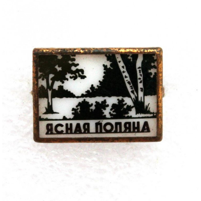 СССР нагрудный знак «ЯСНАЯ ПОЛЯНА» Березовая аллея - «Прешпект» (стекло)