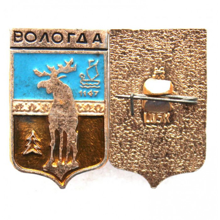 СССР нагрудный знак «ВОЛОГДА» Лось на золотом поле