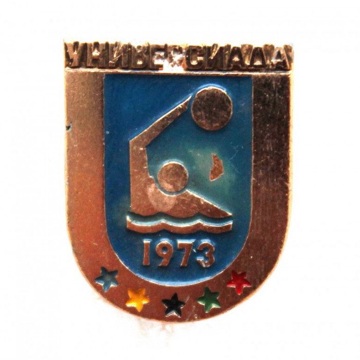 СССР 1973 нагрудный знак «УНИВЕРСИАДА В МОСКВЕ» Водное поло (позолота)