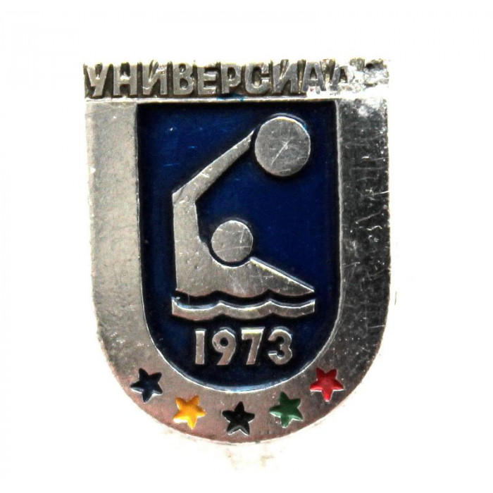 СССР 1973 нагрудный знак «УНИВЕРСИАДА В МОСКВЕ» Водное поло (посеребрение)