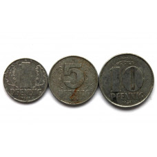 ГЕРМАНИЯ (ГДР) набор из 3 монет 1968 (1-5-10 пфеннигов)