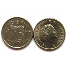 НИДЕРЛАНДЫ 25 центов 1962 (KM# 183) Юлиана