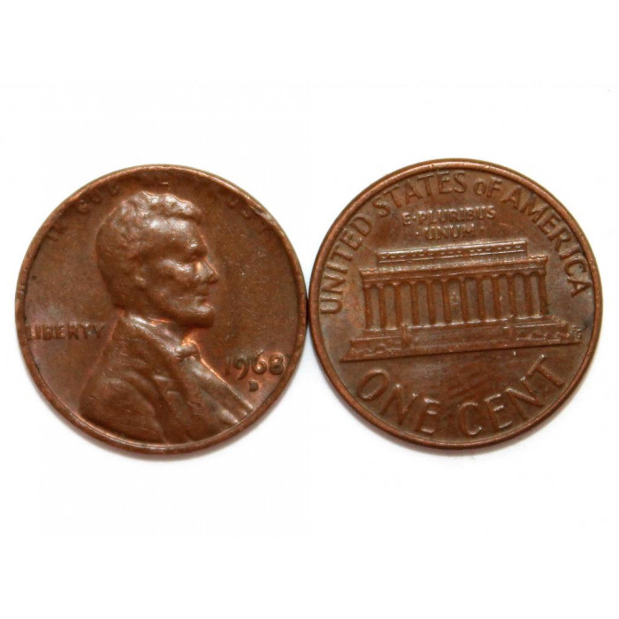 США 1 цент 1968 (D) Авраам Линкольн