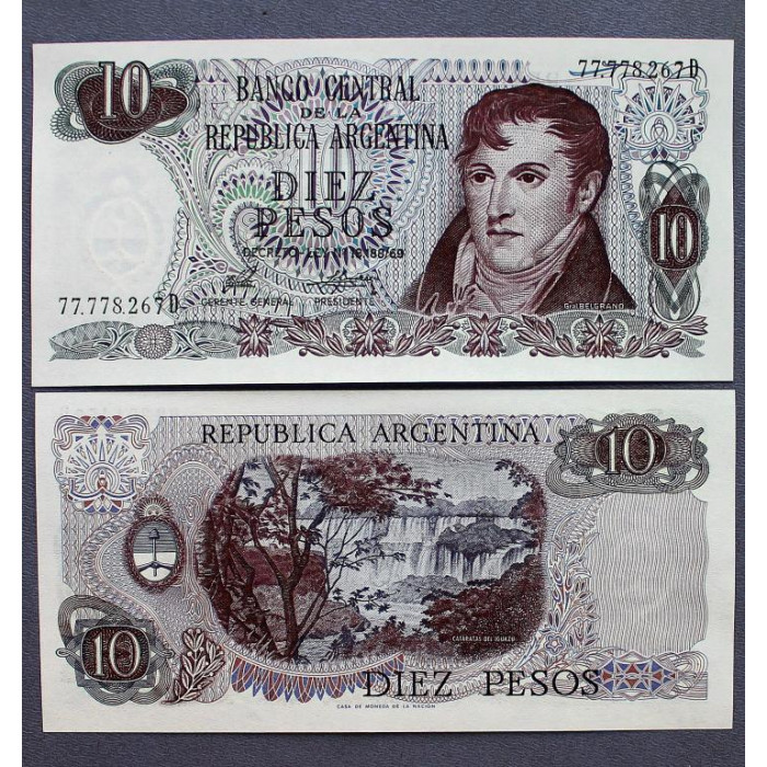 АРГЕНТИНА 10 песо 1973-1976 UNC (пресс)