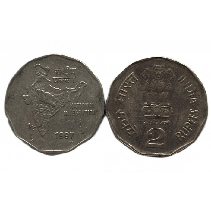ИНДИЯ 2 рупии 1997 (KM# 121) Национальное объединение