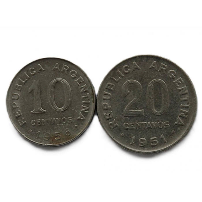 АРГЕНТИНА набор из 2 монет 1951-1956 (10, 20 сентаво). Хосе де Сан Мартин