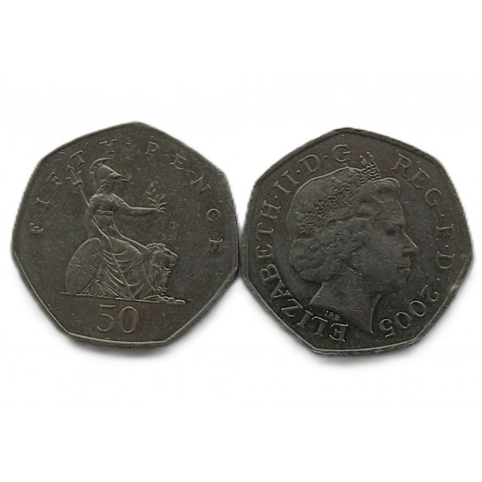 ВЕЛИКОБРИТАНИЯ 50 пенсов 2005 (KM# 991). Британия и лев