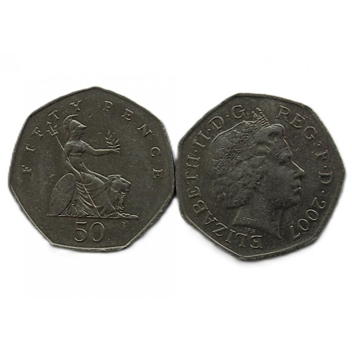 ВЕЛИКОБРИТАНИЯ 50 пенсов 2007 (KM# 991). Британия и лев