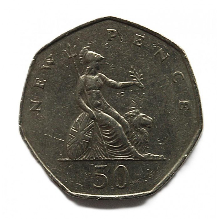 ВЕЛИКОБРИТАНИЯ 50 пенсов 1969 (KM# 913). Британия со львом