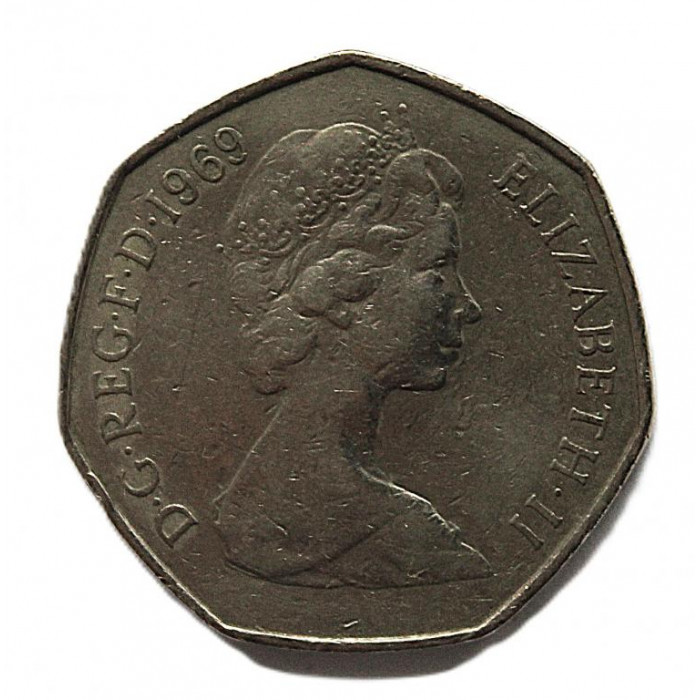 ВЕЛИКОБРИТАНИЯ 50 пенсов 1969 (KM# 913). Британия со львом