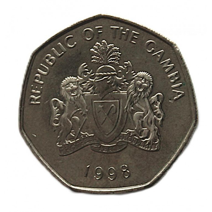 ГАМБИЯ 1 даласи 1998 (KM# 59) UNC. Крокодил.