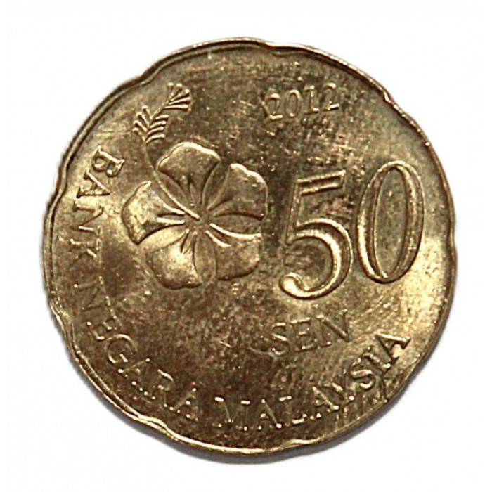 МАЛАЙЗИЯ 50 сен 2012 (KM# 204). UNC. Цветок гибискуса