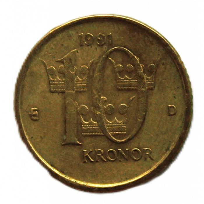 ШВЕЦИЯ 10 крон 1991 (KM# 877). Карл XVI Густав