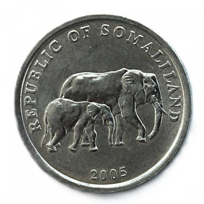 СОМАЛИЛЕНД 5 шиллингов 2005 UNC. Слоны