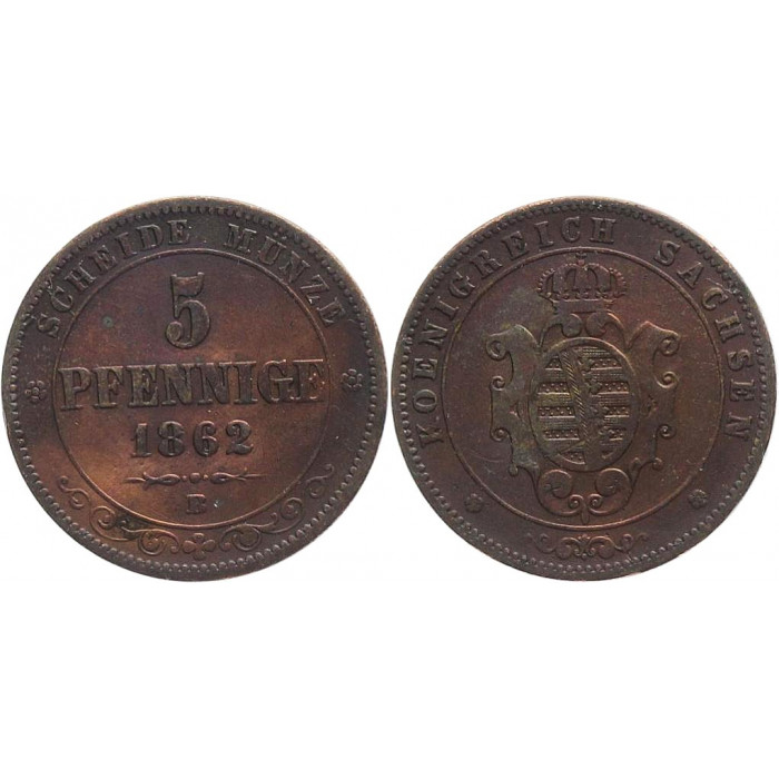 САКСОНИЯ 5 пфеннигов 1862 ИОГАНН