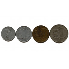 ЧЕХОСЛОВАКИЯ набор из 4 монет (5, 10, 20, 50 геллеров)