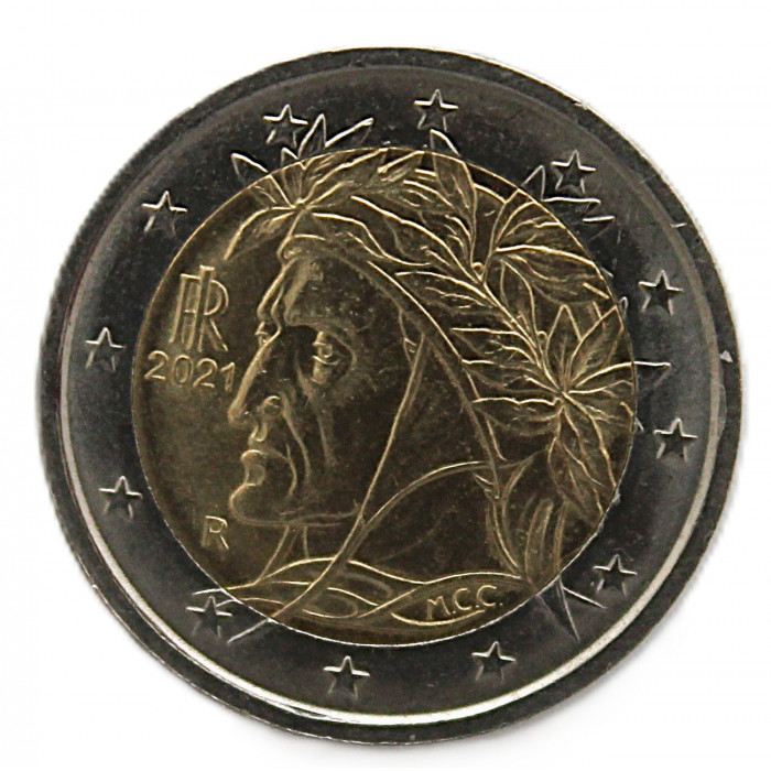 ИТАЛИЯ 2 евро 2021. Данте Алигьери. «Годовик». UNC
