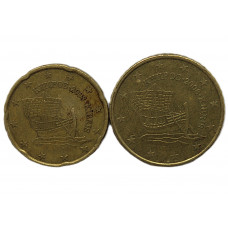 КИПР набор из 2 монет 2008 (20, 50 евроцентов). Киренийский корабль под парусом