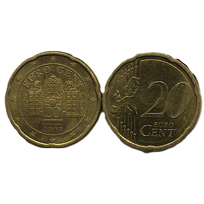 АВСТРИЯ 20 евроцентов 2009. Главные ворота к Верхнему Бельведеру