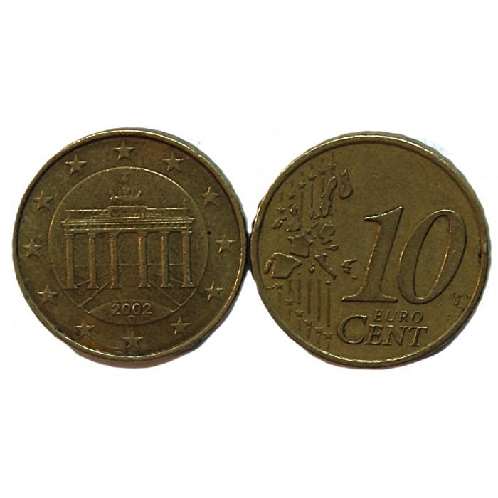 ГЕРМАНИЯ 10 евроцентов 2002 (D) Бранденбургские ворота в Берлине