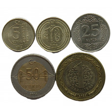 ТУРЦИЯ набор из 5 монет. UNC. Серия 2009+ (5, 10, 25, 50 куруш, 1 лира) Ататюрк