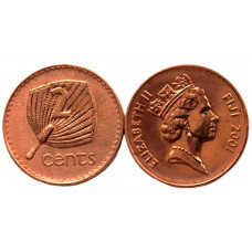 ФИДЖИ 2 цента 2001 (KM# 50a) UNC. Ритуальный пальмовый веер