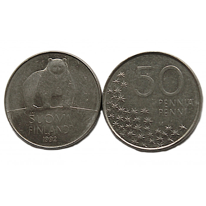 ФИНЛЯНДИЯ 50 пенни 1992 (KM# 66) Белый медведь