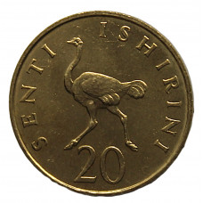 ТАНЗАНИЯ 20 сенти 1981 UNC. Африканский страус