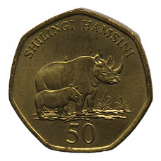 ТАНЗАНИЯ 50 шиллингов 1996 UNC. Носорог