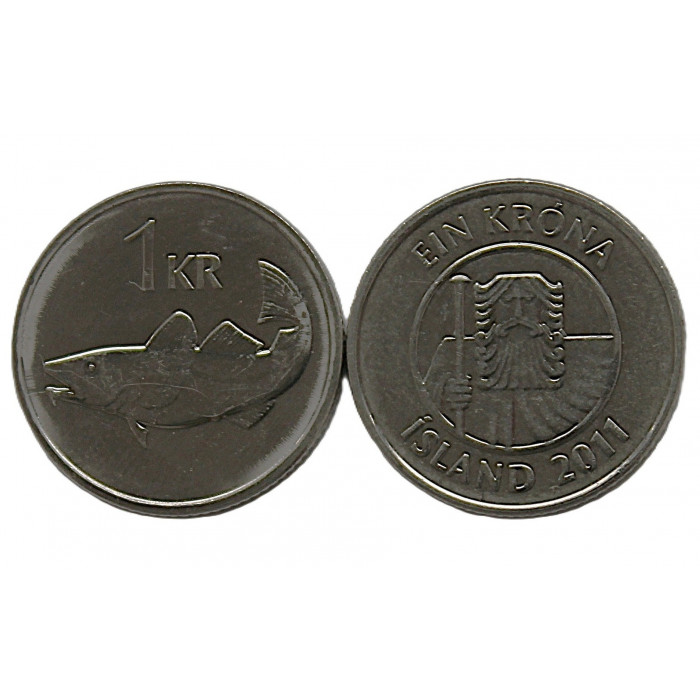 ИСЛАНДИЯ 1 крона 2011 (KM#27a) UNC. Рыба треска