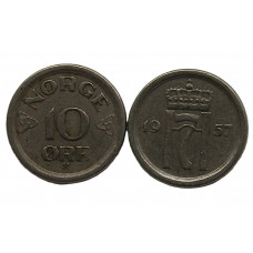 НОРВЕГИЯ 10 эре 1957 (KM# 396)