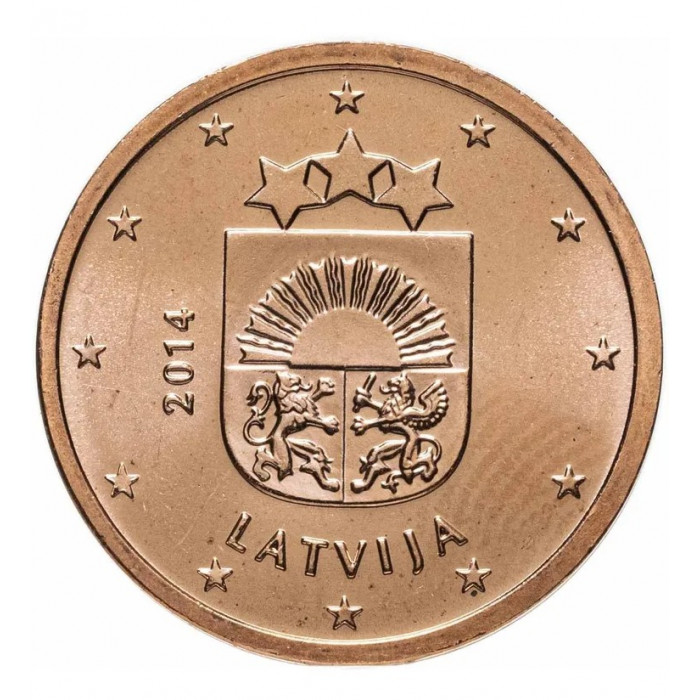 ЛАТВИЯ 2 евроцента 2014 UNC.