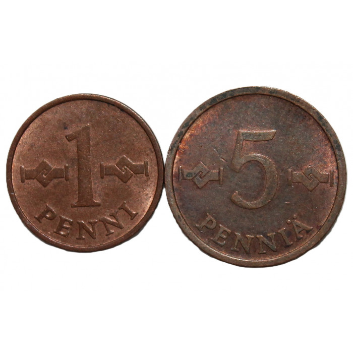 ФИНЛЯНДИЯ 1 пенни 1963 и 5 пенни 1971 (комплект из 2 монет)