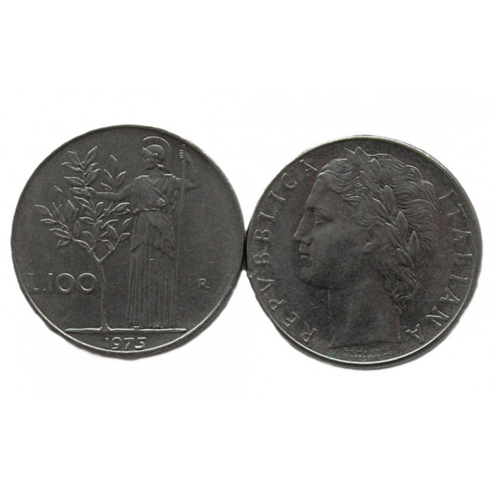 ИТАЛИЯ 100 лир 1975 (KM# 96.1) Минерва