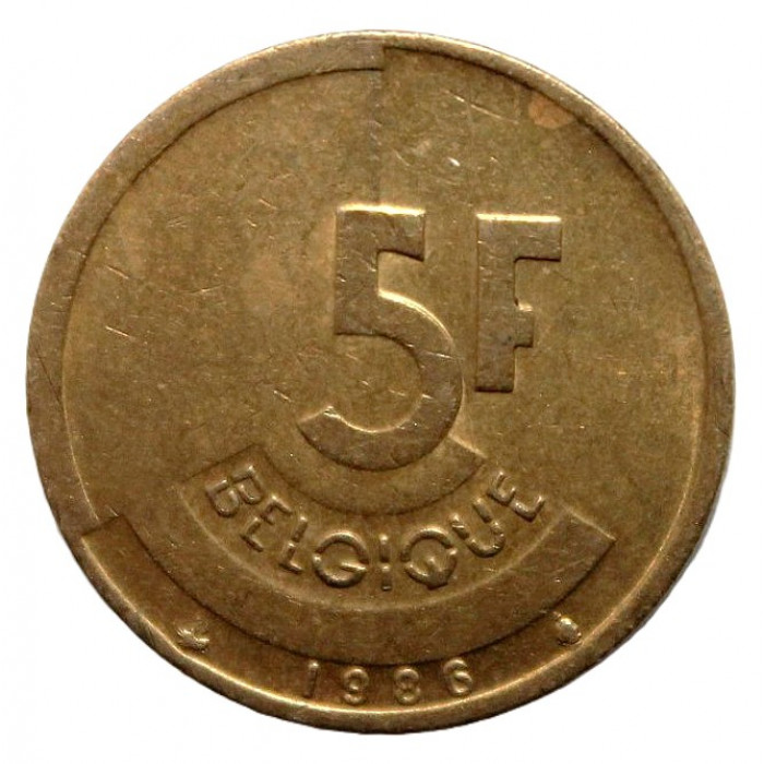 БЕЛЬГИЯ 5 франков 1986 (KM#163 «BELGIQUE») Бодуэн I
