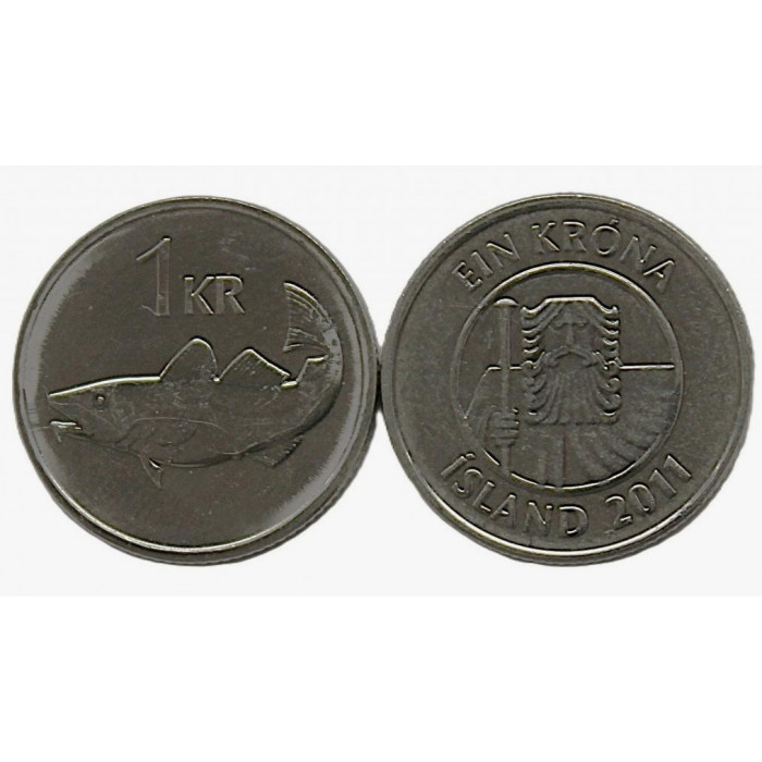 ИСЛАНДИЯ 1 крона 2011 (KM#27a) UNC. Рыба треска