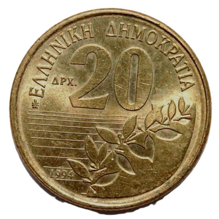 ГРЕЦИЯ 20 драхм 1994 аUNC (KM# 154) Поэт Дионисиос Соломос