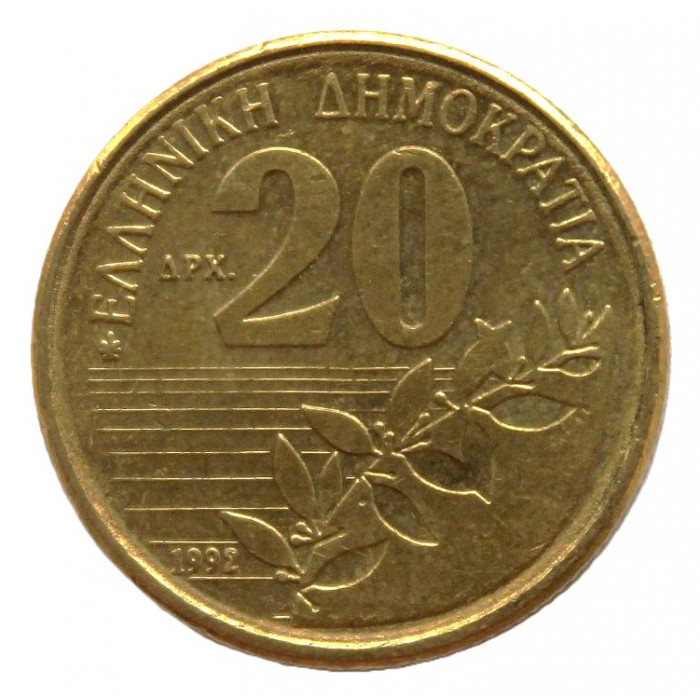ГРЕЦИЯ 20 драхм 1992 (KM# 154) Поэт Дионисиос Соломос