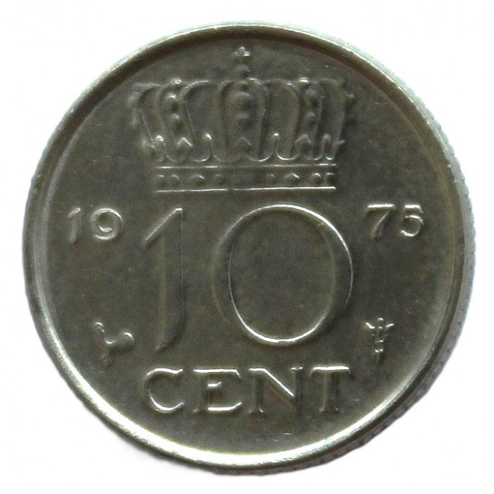 НИДЕРЛАНДЫ 10 центов 1975 (KM# 182) Юлиана